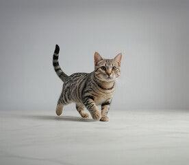 An American Shorthair cat running, full whole body, professional photography