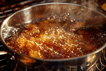 A frying pan full of food sitting on top of a stove, ready for cooking