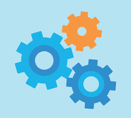 Vector graphics of three gears. One cog is orange and two are in different shades of color. Vector graphics in a flat style.