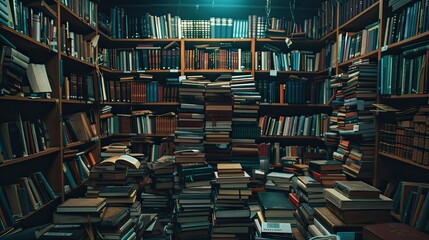 Fototapeta premium Academic bookshelf with organized textbooks