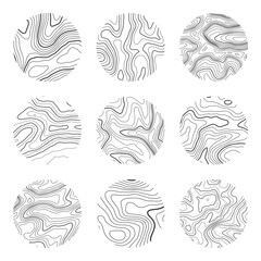 Obraz premium Topographic map with contour lines. Geographic terrain grid, relief height elevation. Ground path pattern. Travel and navigation, cartography design element. Vector illustration