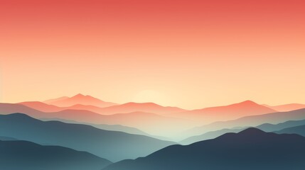 a minimalist mountain landscape at sunset, with clean lines and a focus on the interplay of light and shadow.