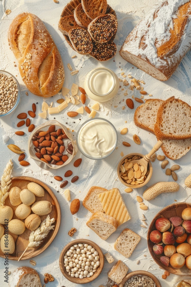 Poster a colorful table filled with various foods, ideal for use in editorial or commercial contexts