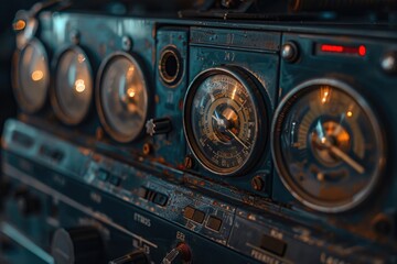 Fototapeta premium Close-up shot of an aircraft control panel with various instruments and controls