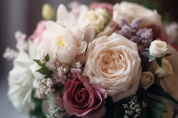 Obraz premium Beautiful purple, pink and white bridal bouquet