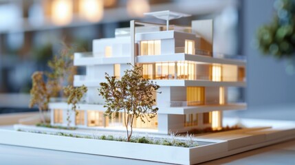 Contemporary Building Model with Trees
