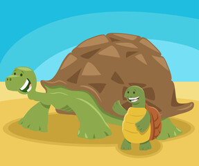Obraz premium funny cartoon tortoise animal character with baby tortoise
