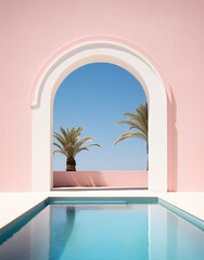 Window with view on palms and sky.