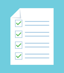 Graphic of a correctly completed survey or test. All answers are correct. Graphics in flat style.