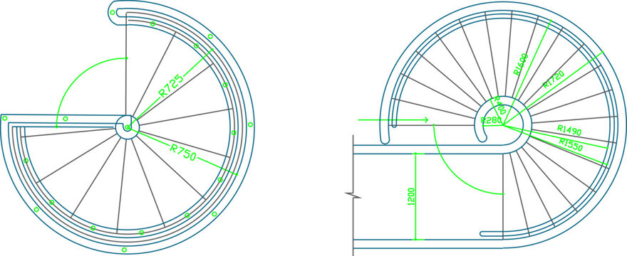 Sketch illustration silhouette vector drawing detailed architectural design circle radius rotating staircase plan