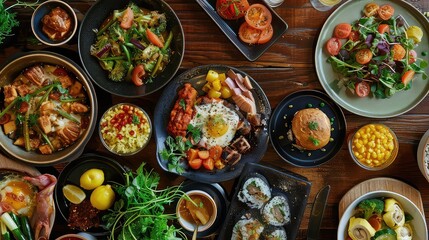 Top cuisine feast background kind Food world Black many angle.