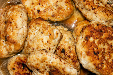 Homemade cutlets.Meat Russian cutlets.Cutlets background.Chicken cutlets.Minced pork cutlets.