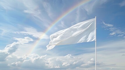 White Flag with a Rainbow A white flag with a rainbow