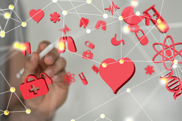 working on a virtual screen. medical technology concept