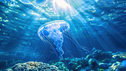 A jellyfish is swimming in the ocean. Generate AI image