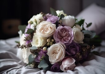 Beautiful purple, light pink and white bridal bouquet