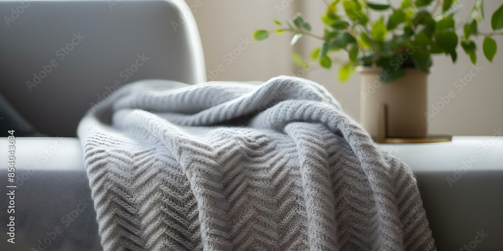 Poster lightweight throw blanket mockup in classic herringbone pattern for product display. concept product