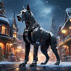 Naklejka premium Great-dane-mech-in-Christmas-season