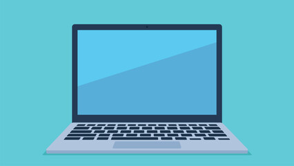 Vector image of a laptop on a single color background. The laptop screen is clear, there is only a reflection of light on it. Graphics in flat design style.