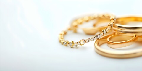 Elegant goldplated accessories on a white background for a luxurious touch. Concept Goldplated Accessories, Luxurious Design, White Background, Elegant Style