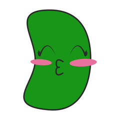 Cartoon illustration of a cute fresh kawaii hand drawn green bean is kissing