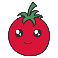 Cartoon illustration of a cute fresh kawaii hand drawn red tomato