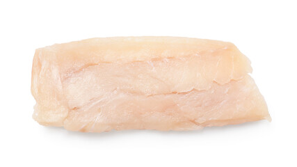 Piece of raw cod fish isolated on white, top view