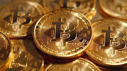 A gleaming array of golden Bitcoin coins captures the essence of digital wealth in the modern economy