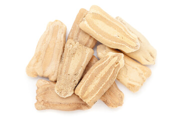 Close-up of Dried Organic Calabash Gourd (Lagenaria siceraria) seeds, isolated on a white background. Top view.