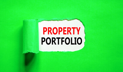 Property portfolio symbol. Concept words Property portfolio on beautiful white paper. Beautiful green paper background. Business Property portfolio concept. Copy space.