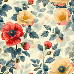 seamless botanical flower vintage pattern on dusty
