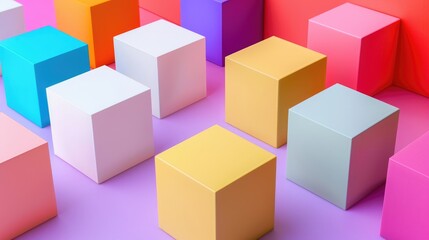Obraz premium Colorful cubes with blank white top for design mockup with text space