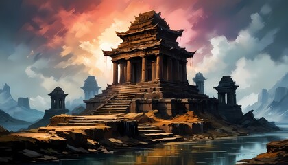 ruins of an ancient temple in fantasy style. Generative AI, Generative, AI