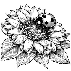 black and white flower and ladybug © Koko