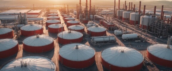 Modern industrial plant with big oil tanks. Aerial view