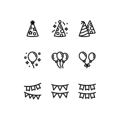 Party icon set. Includes icons such as party hat, balloons, paper garland and more. Birthday Outline icon collection. simple vector illustration
