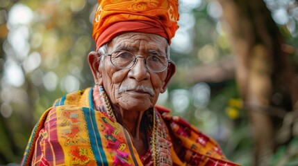 Elderly man in ethnic attire, showcasing traditional wear with a modern twist