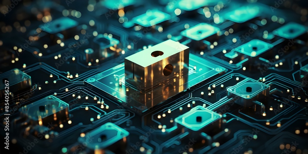 Poster abstract digital network or lock symbolizes security and tech advancement without cultural reference