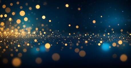 Fototapeta premium abstract background with Dark blue and gold particles. Christmas Golden light shine particles bokeh on a navy blue background. Gold foil texture. 