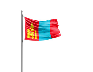 Mongolia national flag waving isolated on white background with clipping path.