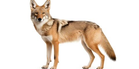 Fototapeta premium Coyote Canis lupus against white background. Concept Animal Photography, Canine Portraits, Nature, Wildlife Conservation