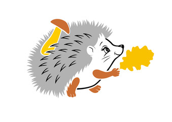 Walking hedgehog with a leaf. The drawing is ready for cutting
