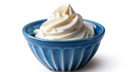 Blue bowl with yogurt cream with isolated background