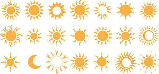 Fototapeta premium Set of yellow sun icons