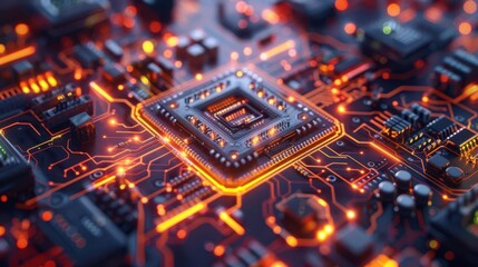 Fototapeta premium Quantum computing industrial application with sleek servers and complex circuits