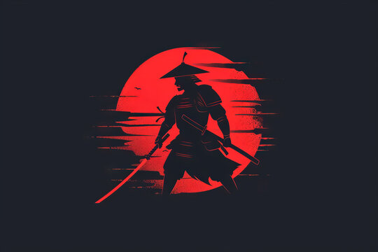 Samurai logo icon, Japanese warrior in helmet, Japan fighter silhouette, ancient soldier head, katana