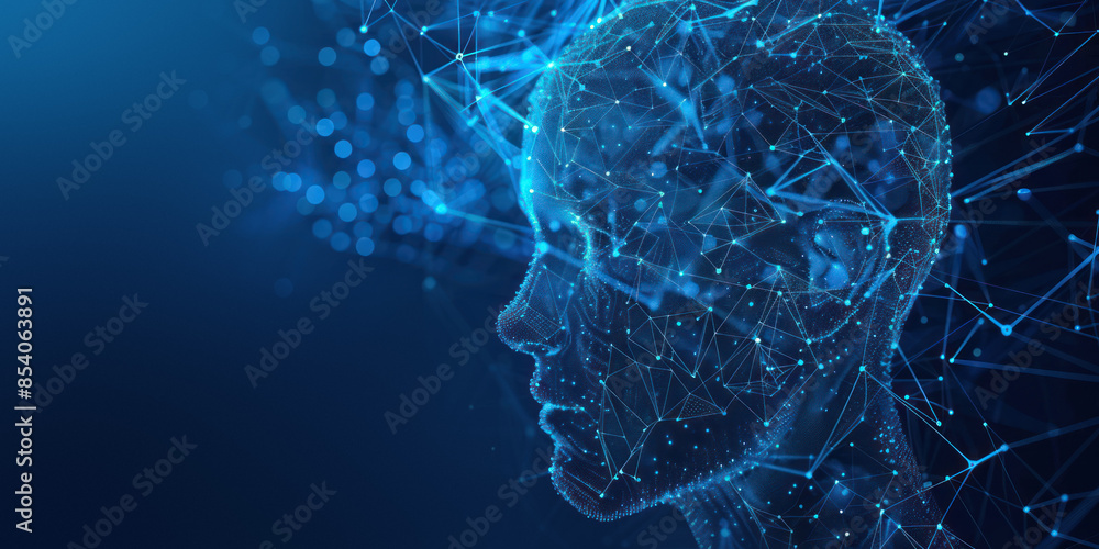 Poster abstract digital human profile with circuit patterns