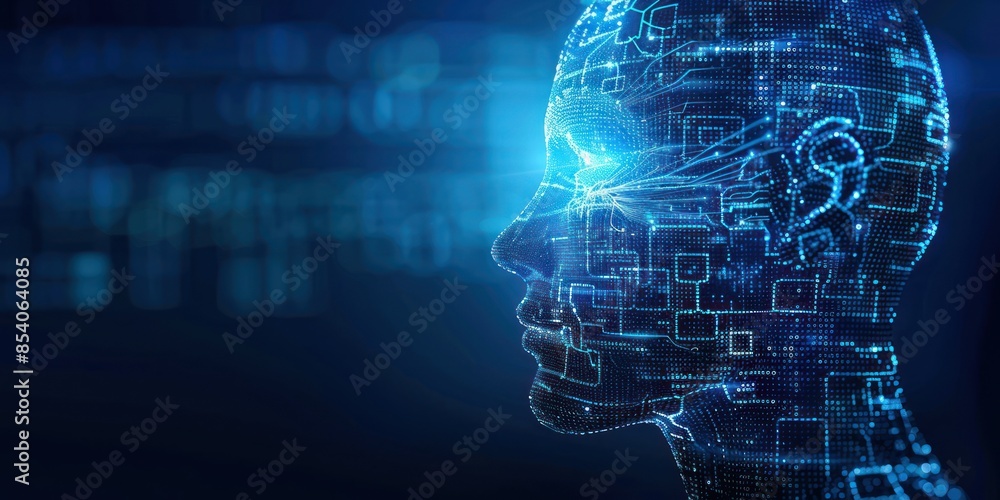 Poster frontal view of ai head conceptual image