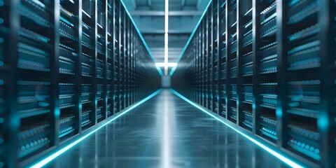 Futuristic smart warehouse with interactive digital overlays for efficient storage management. Concept Warehouse Automation, Digital Technology, Inventory Management, Smart Logistics