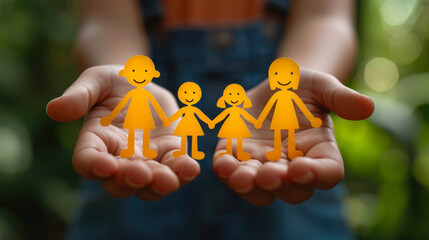 Hands holding paper cutout family colorful
